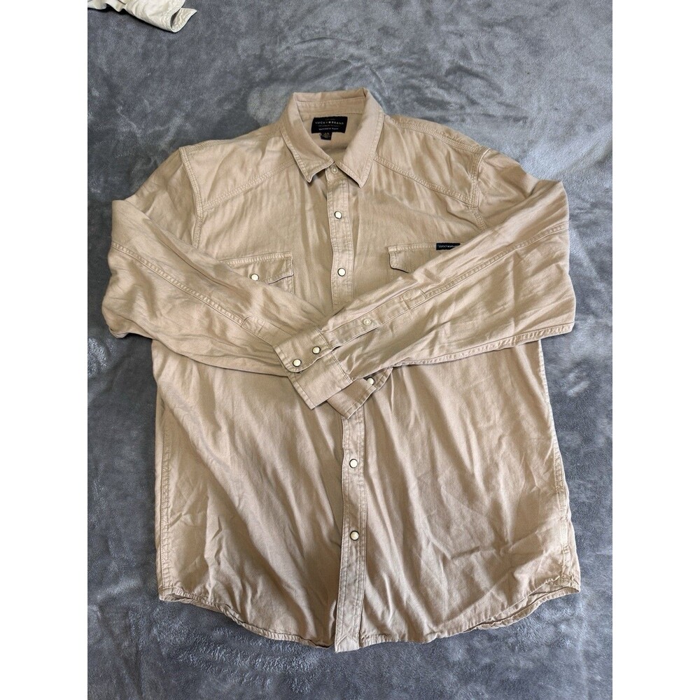 Lucky Brand Cotton Shirt Men's Size Large Pearl Snap Long Sleeve Button Up